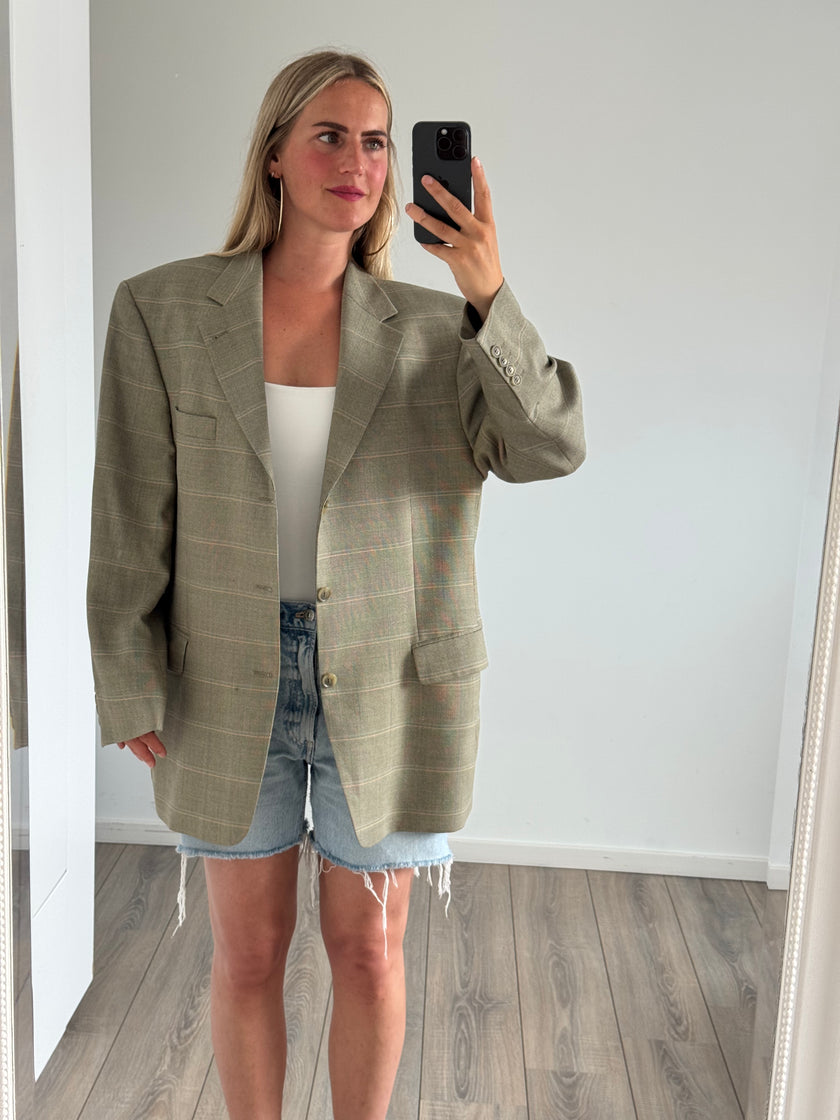 Beige Khaki Checked Vintage Blazer
