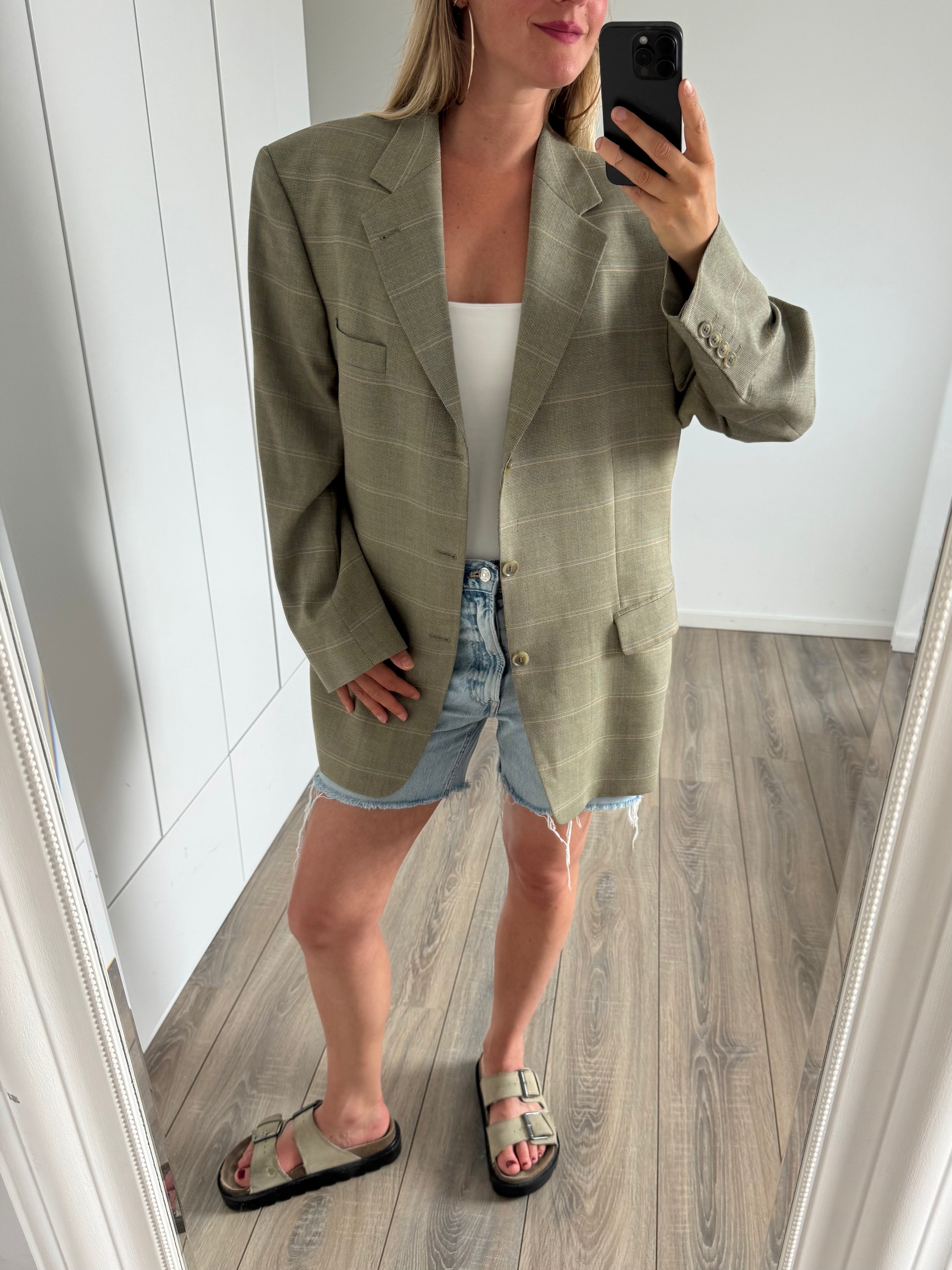 Beige Khaki Checked Vintage Blazer