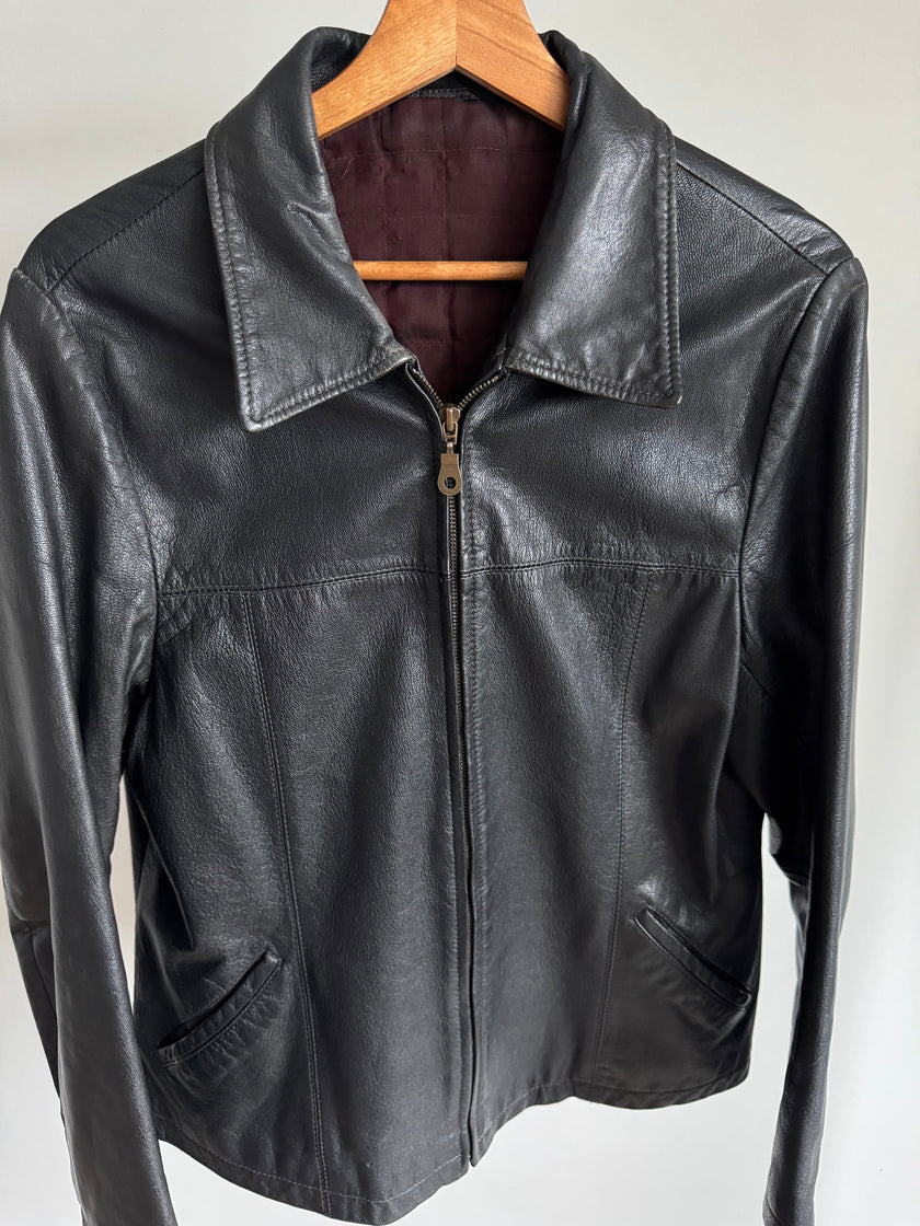 Vintage Fitted Black Leather Jacket