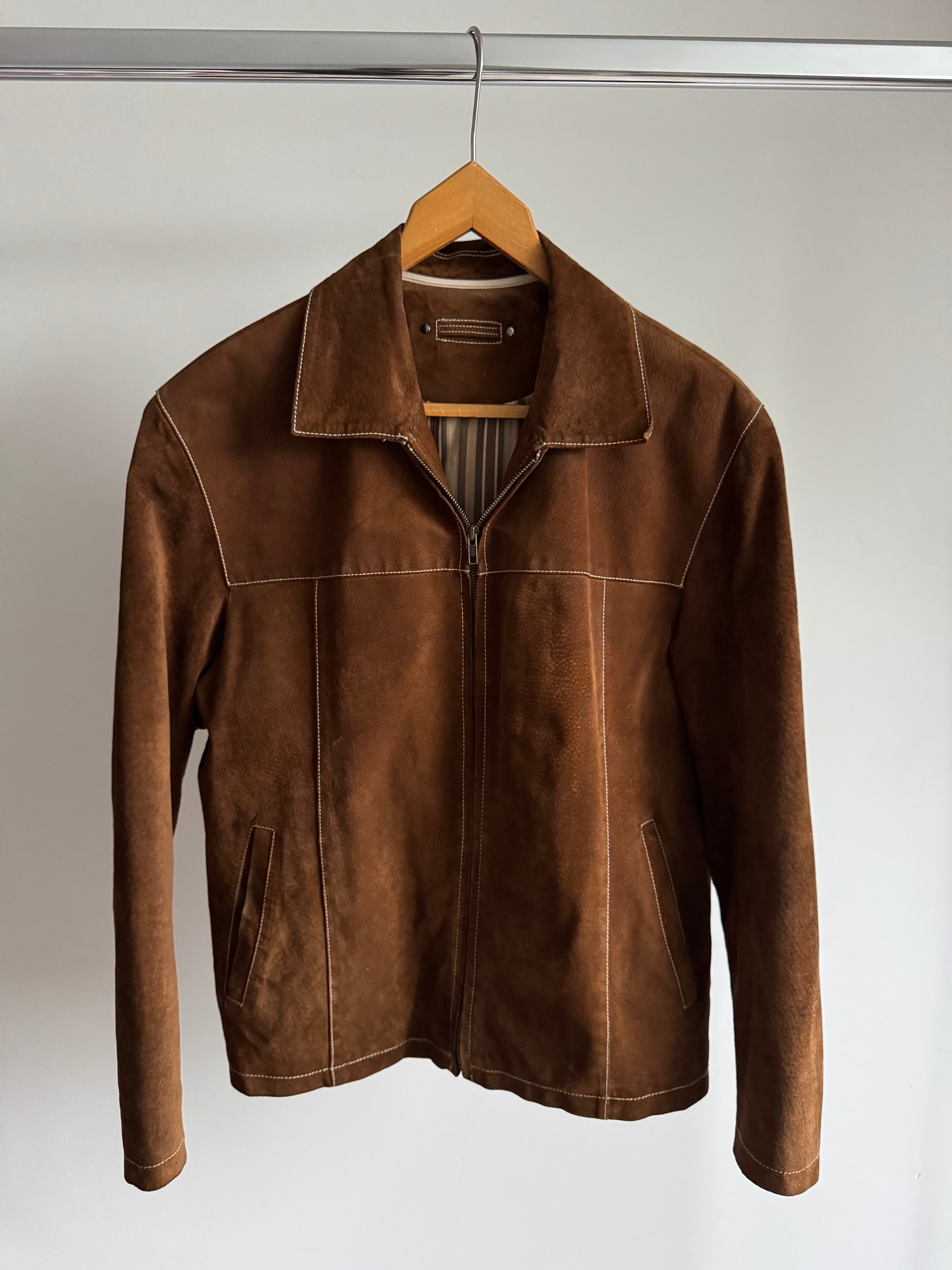 Camel Suede Jacket with Contrast Stitching