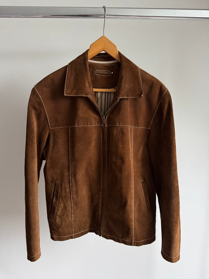 Camel Suede Jacket with Contrast Stitching