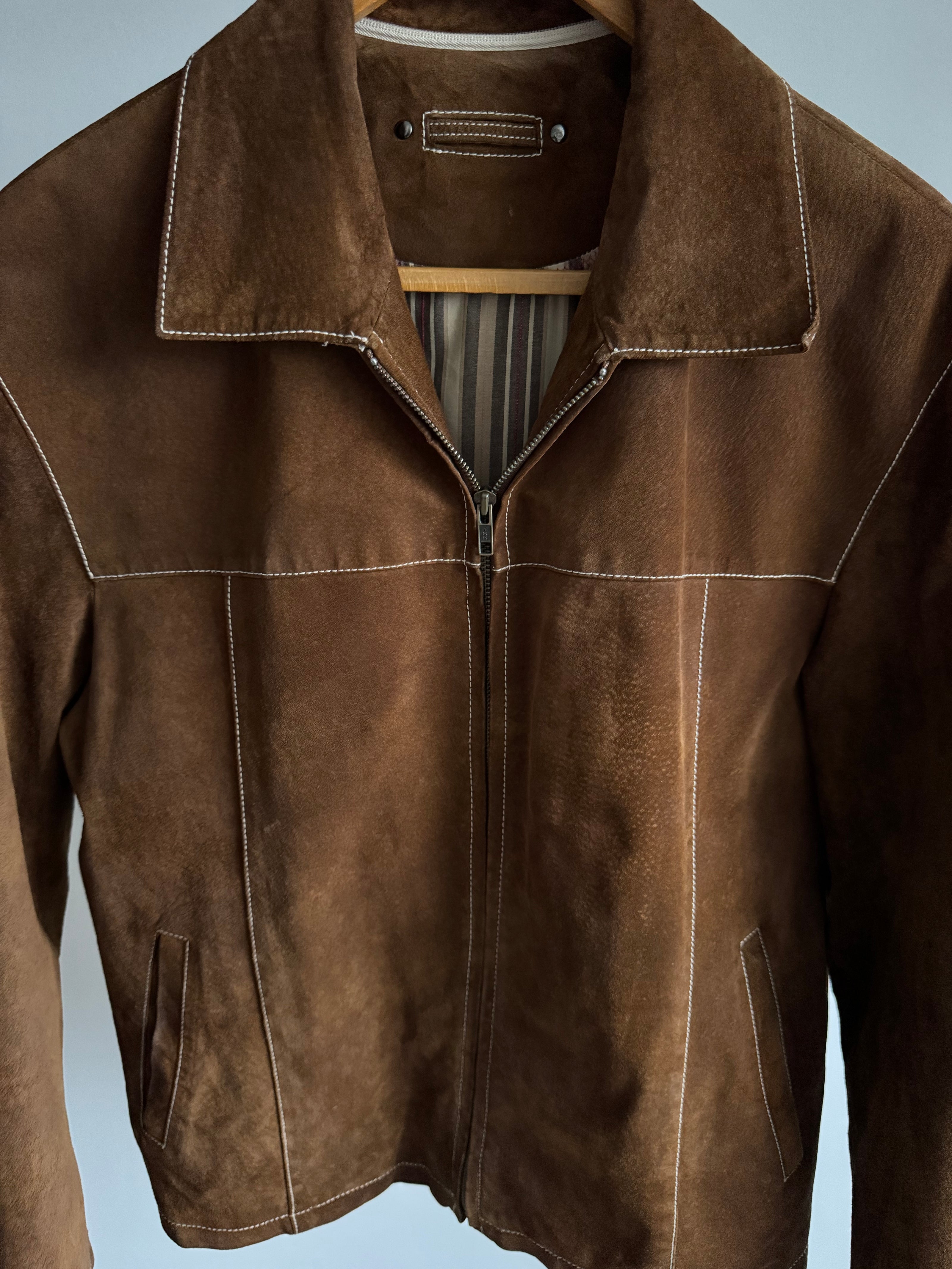 Camel Suede Jacket with Contrast Stitching