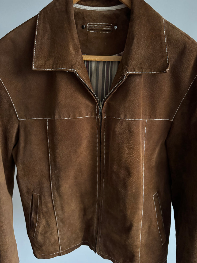 Camel Suede Jacket with Contrast Stitching