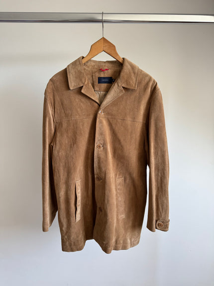 Light Beige Vintage Suede Jacket, Oversized Blazer Style