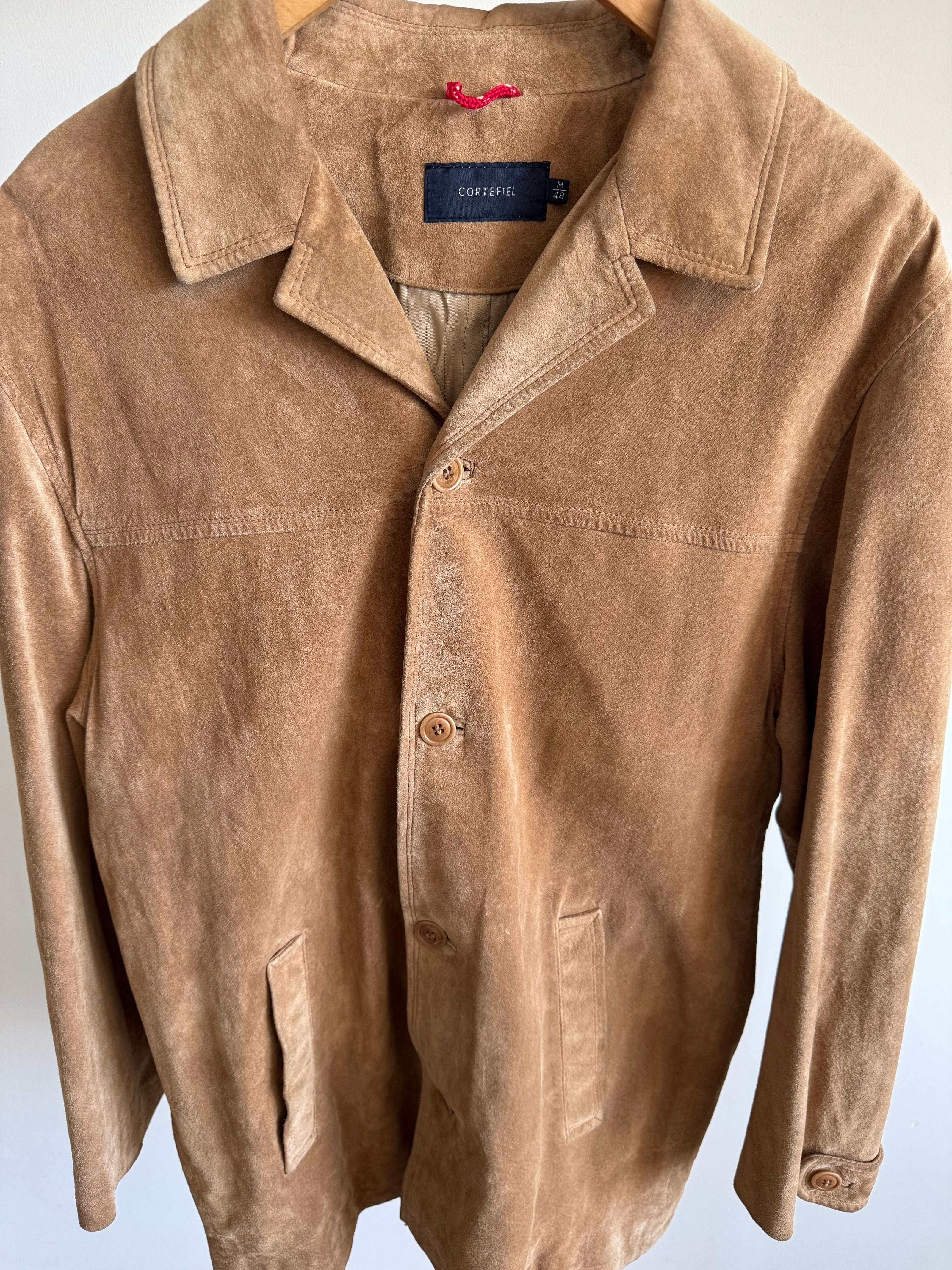 Light Beige Vintage Suede Jacket, Oversized Blazer Style