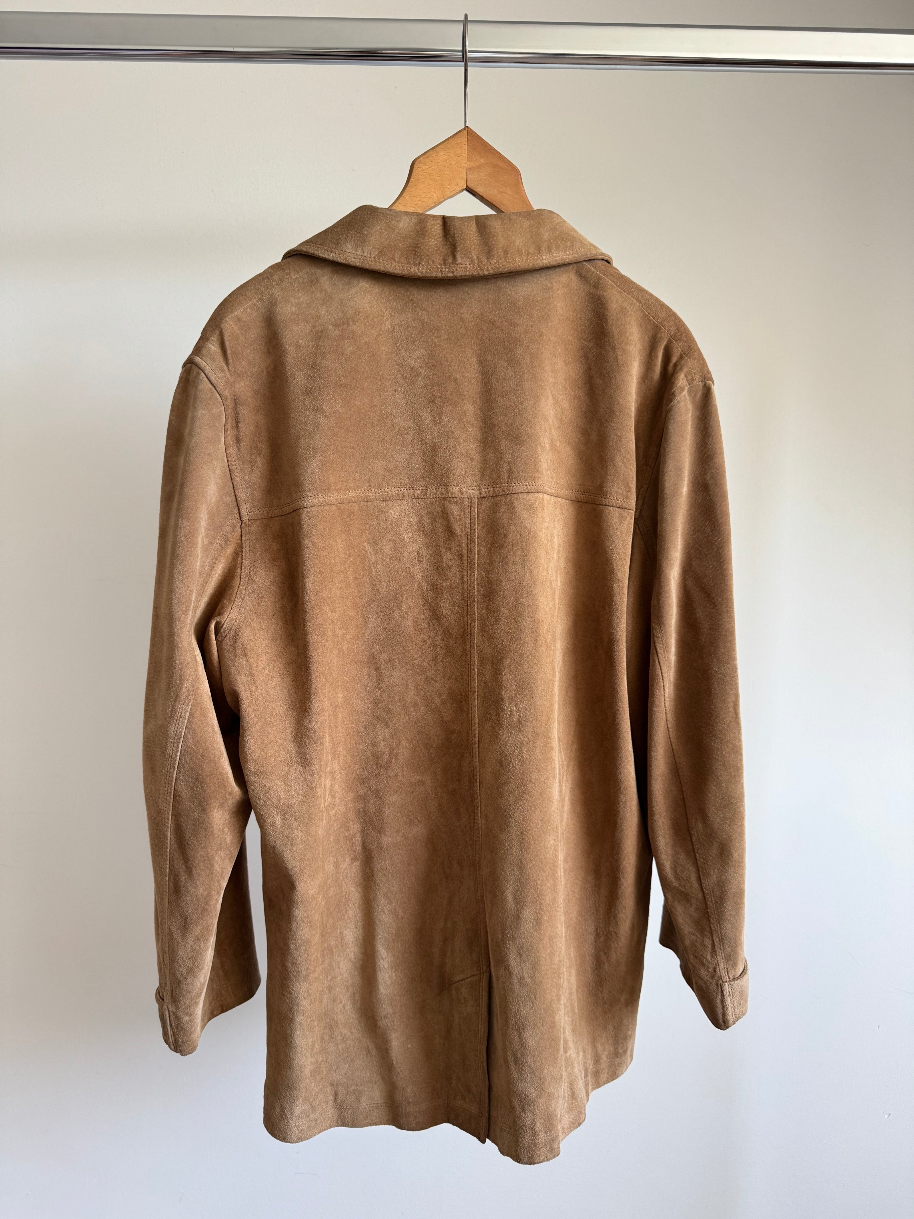 Light Beige Vintage Suede Jacket, Oversized Blazer Style