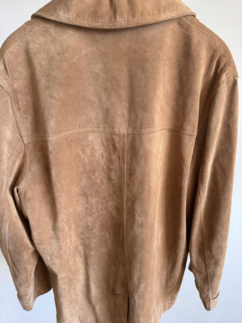 Light Beige Vintage Suede Jacket, Oversized Blazer Style