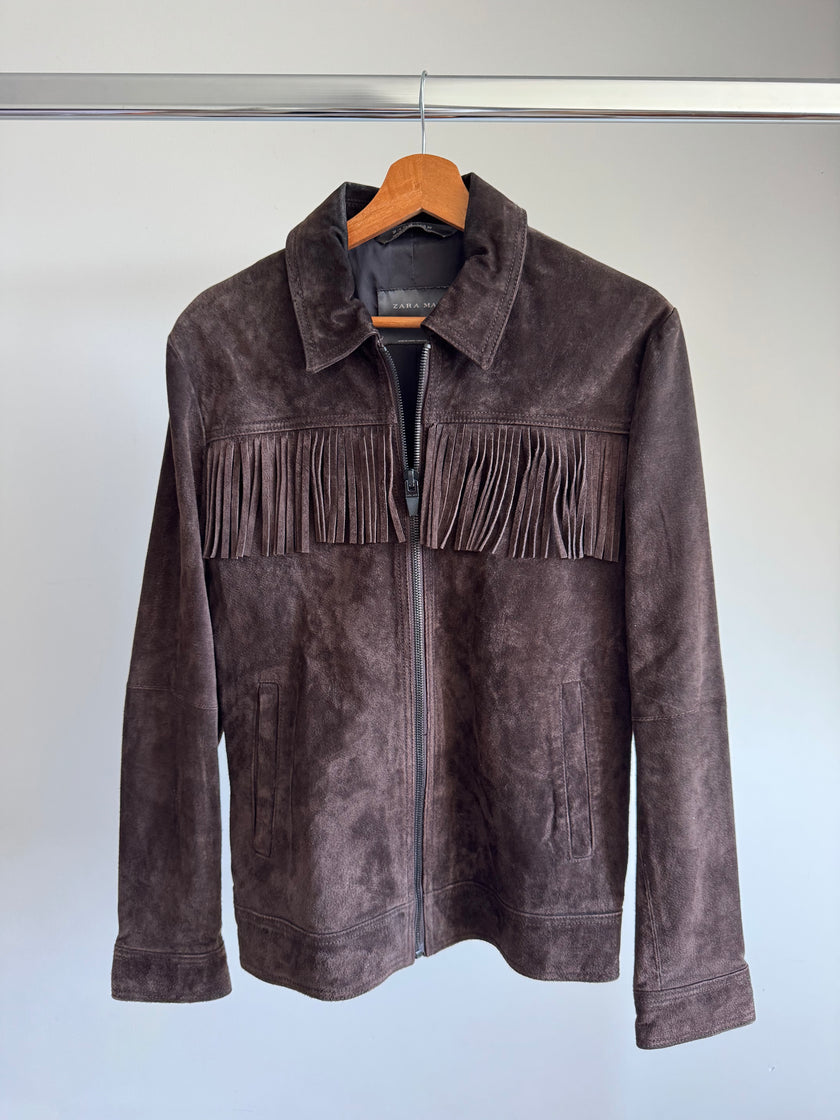 Vintage Dark Brown Suede Fringe Jacket
