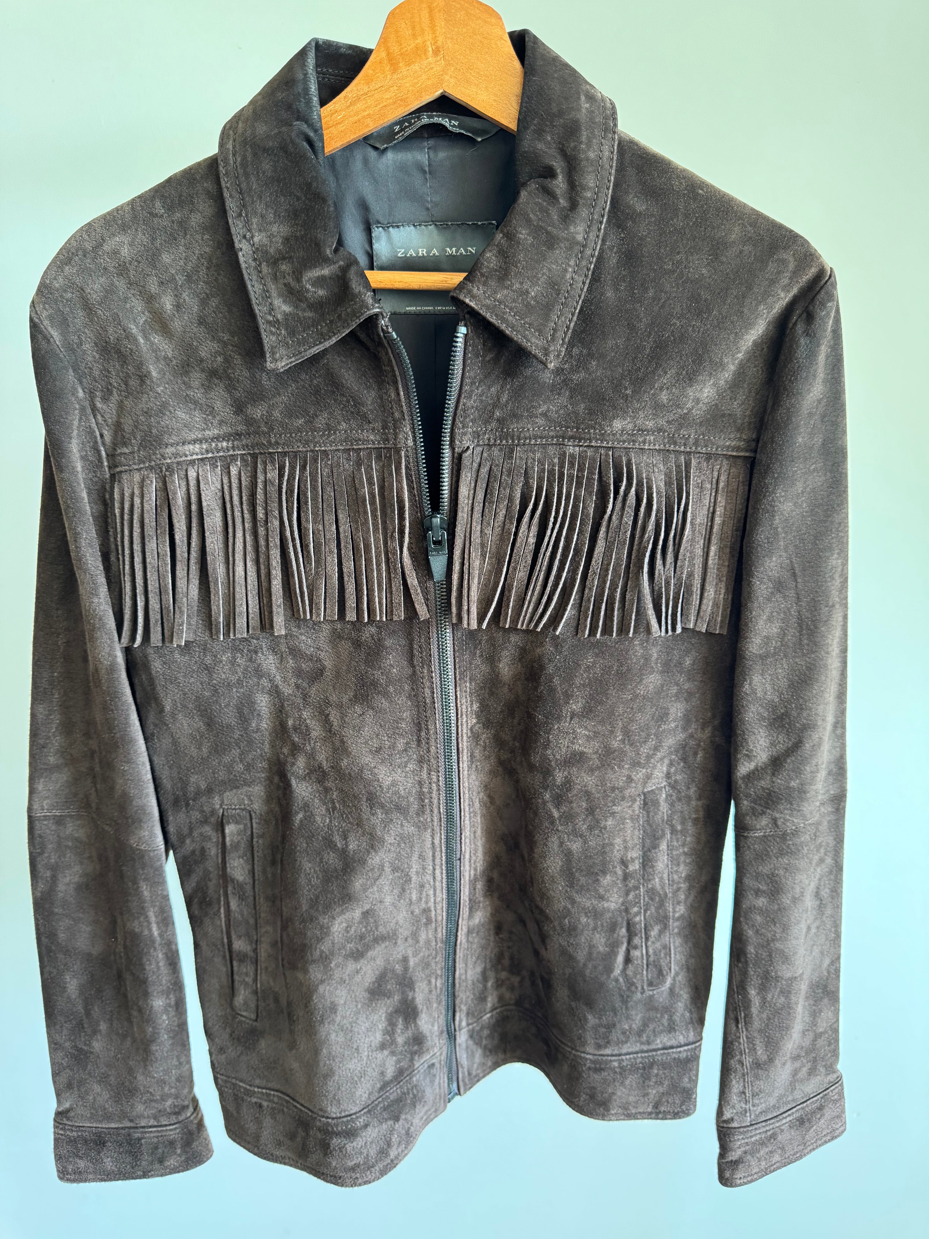 Vintage Dark Brown Suede Fringe Jacket