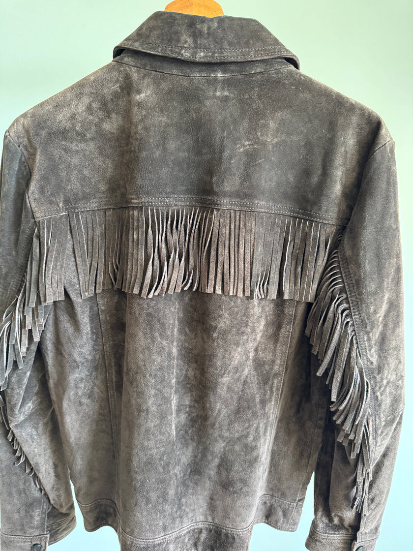 Vintage Dark Brown Suede Fringe Jacket