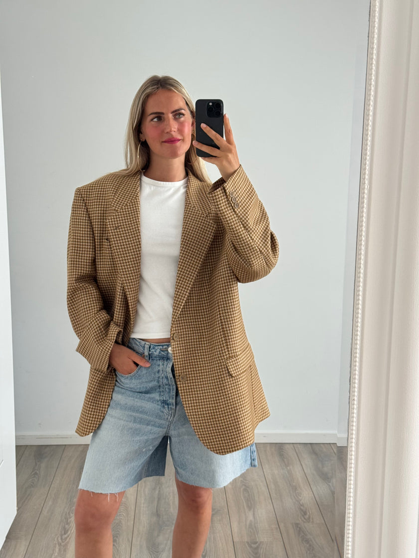 Creme / Camel Checked Oversized Blazer
