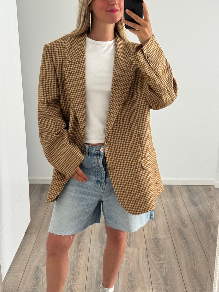 Creme / Camel Checked Oversized Blazer