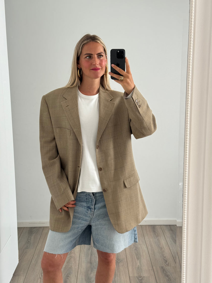 Beige Checked Oversized Blazer