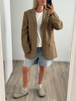 Beige Brown Oversized Checked Blazer