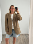 Beige Brown Oversized Checked Blazer