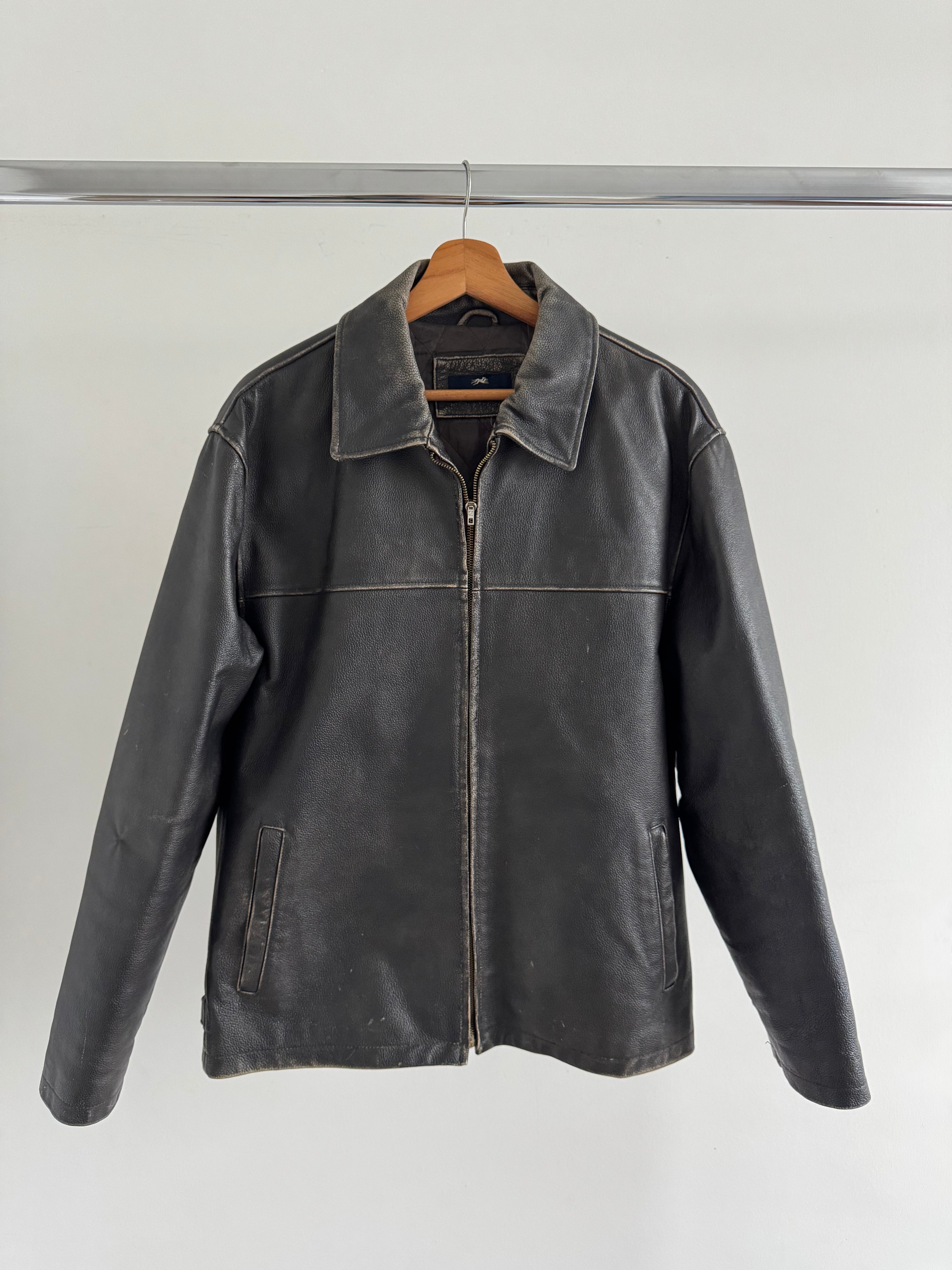 Rustic / Faded Grey Oversized Leather Vintage Jacket