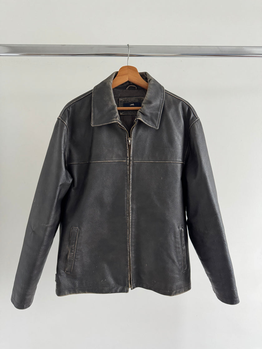 Rustic / Faded Grey Oversized Leather Vintage Jacket