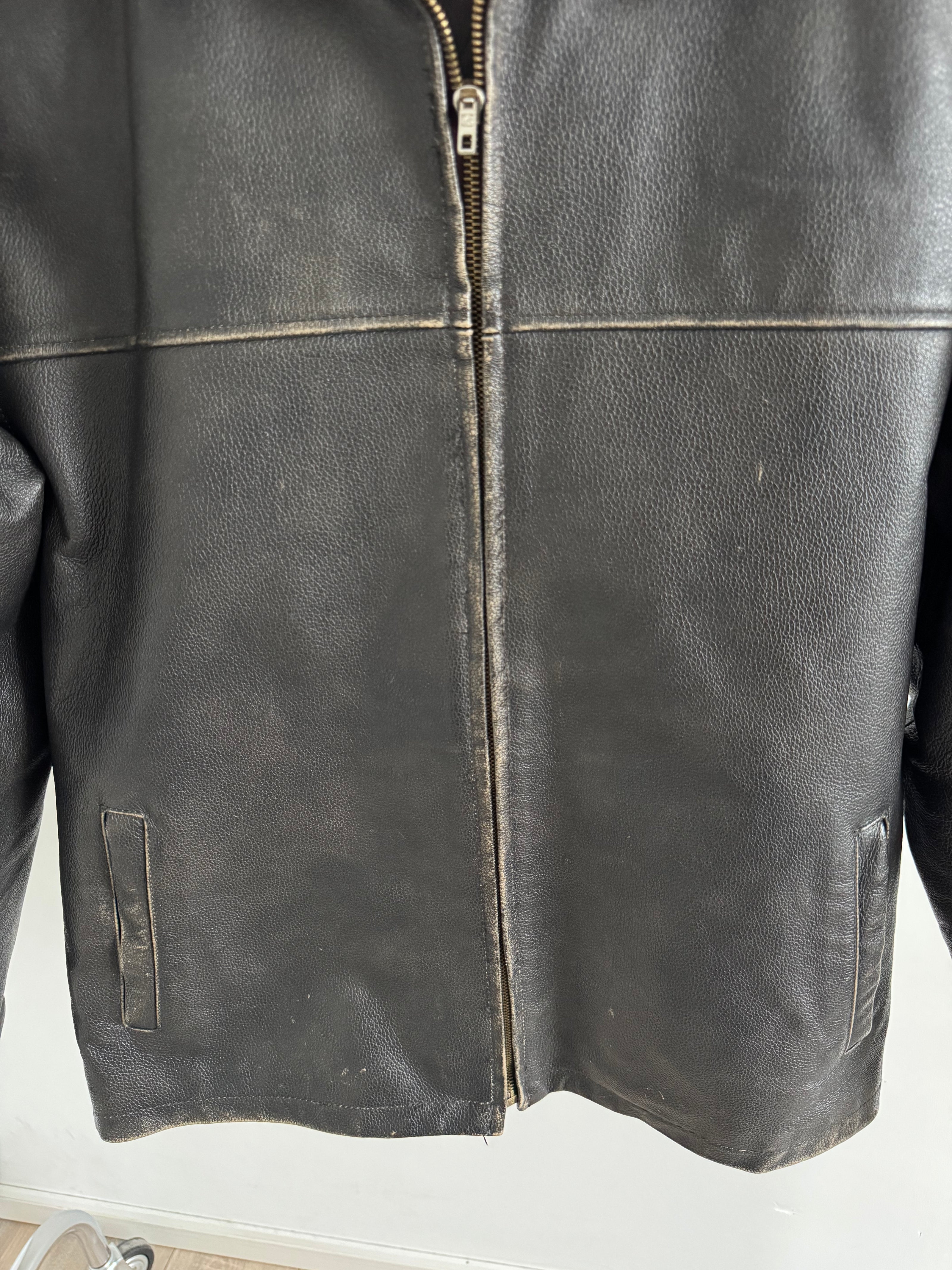 Rustic / Faded Grey Oversized Leather Vintage Jacket