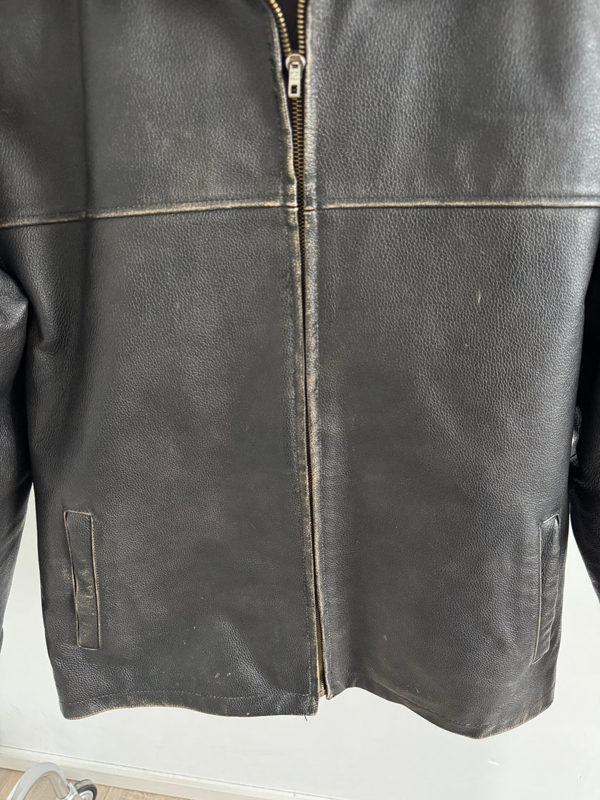 Rustic / Faded Grey Oversized Leather Vintage Jacket