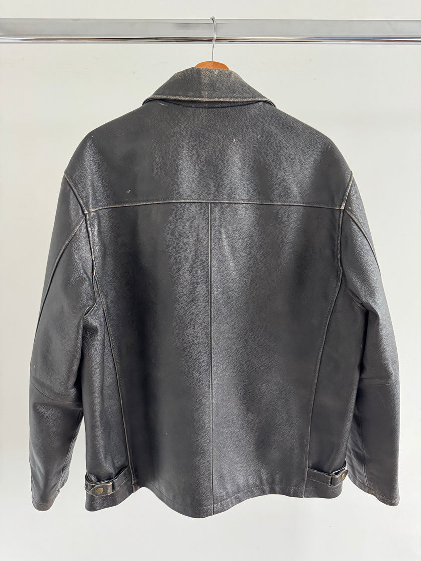 Rustic / Faded Grey Oversized Leather Vintage Jacket