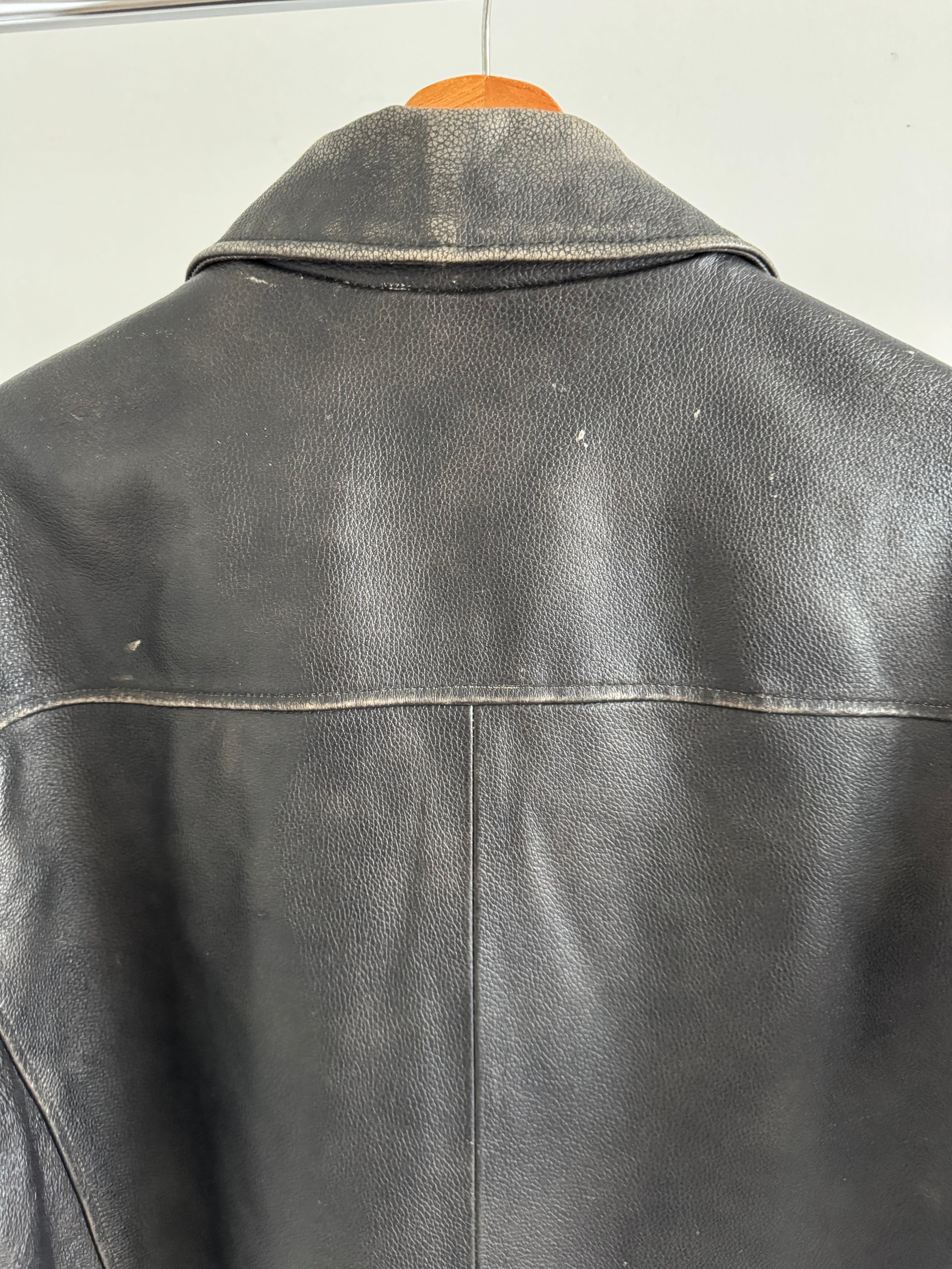 Rustic / Faded Grey Oversized Leather Vintage Jacket