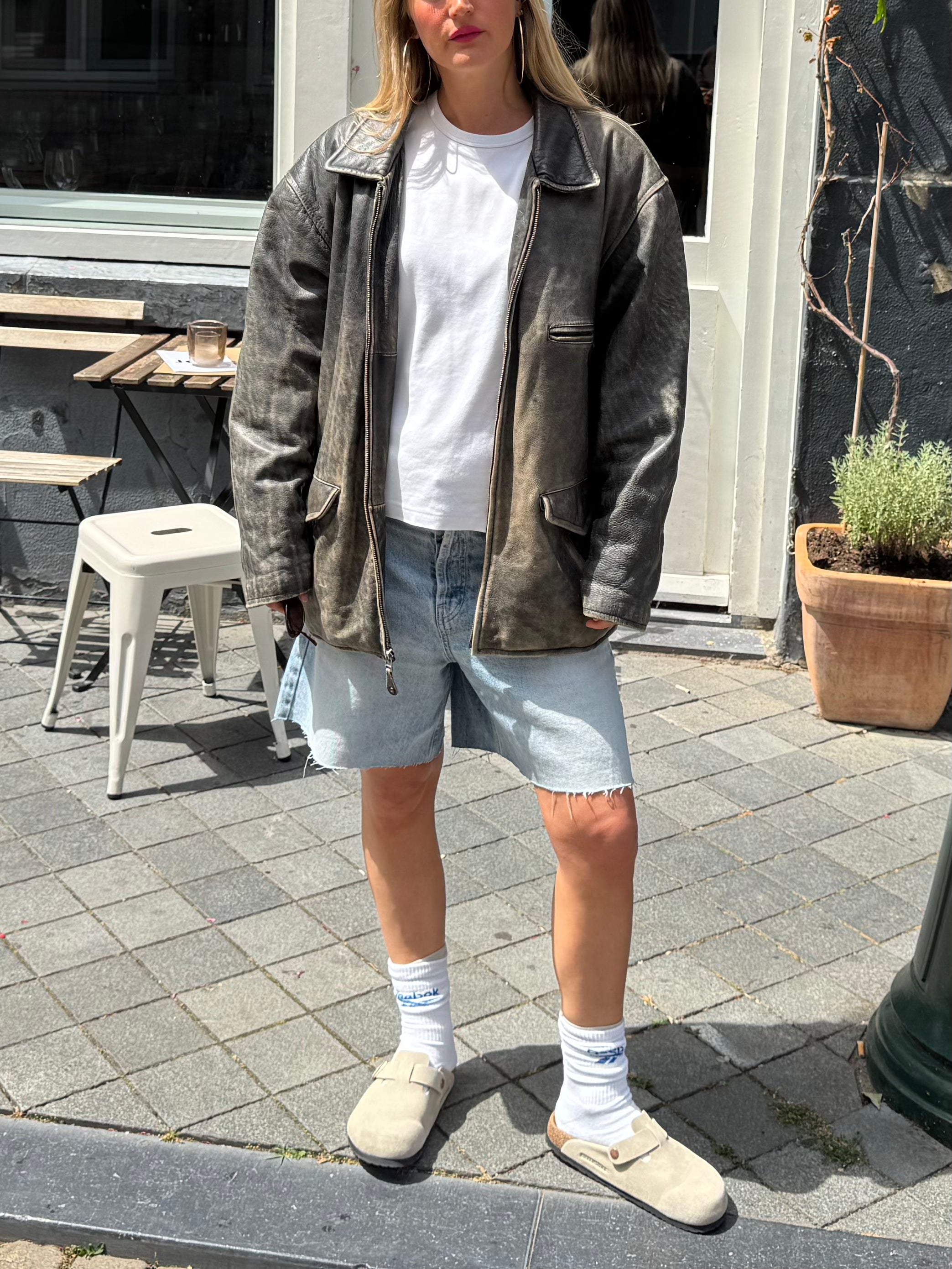 Grey Distressed Leather Jacket