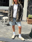 Grey Distressed Leather Jacket