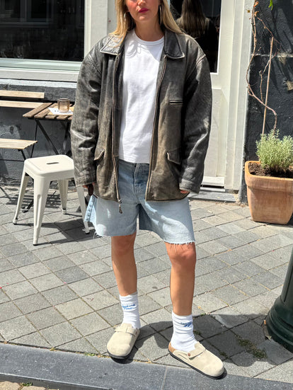 Grey Distressed Leather Jacket