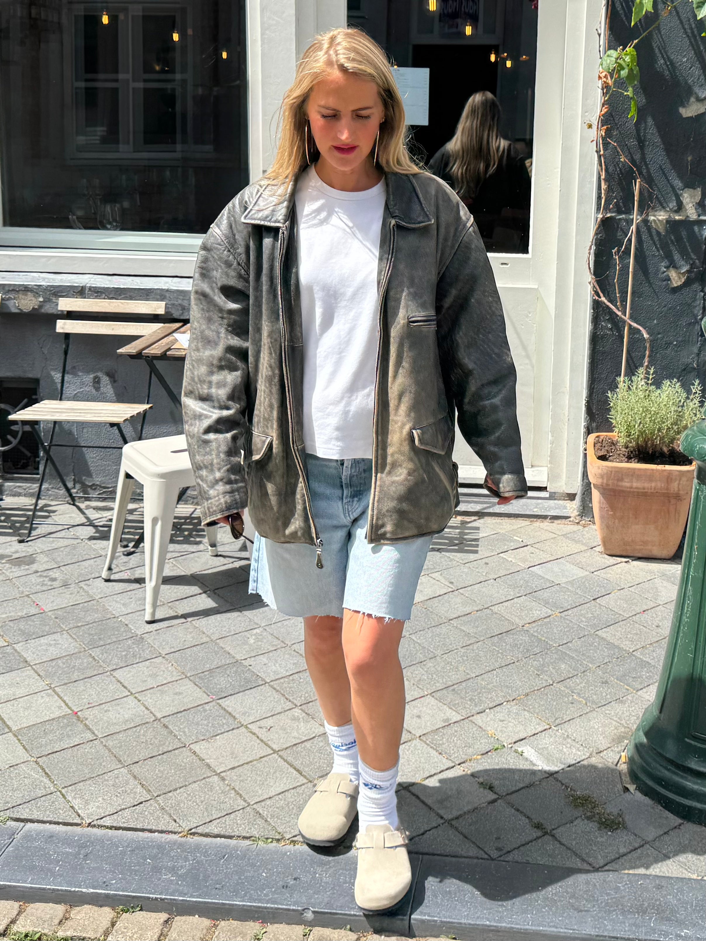Grey Distressed Leather Jacket