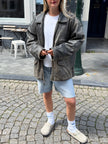 Grey Distressed Leather Jacket