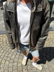 Grey Distressed Leather Jacket