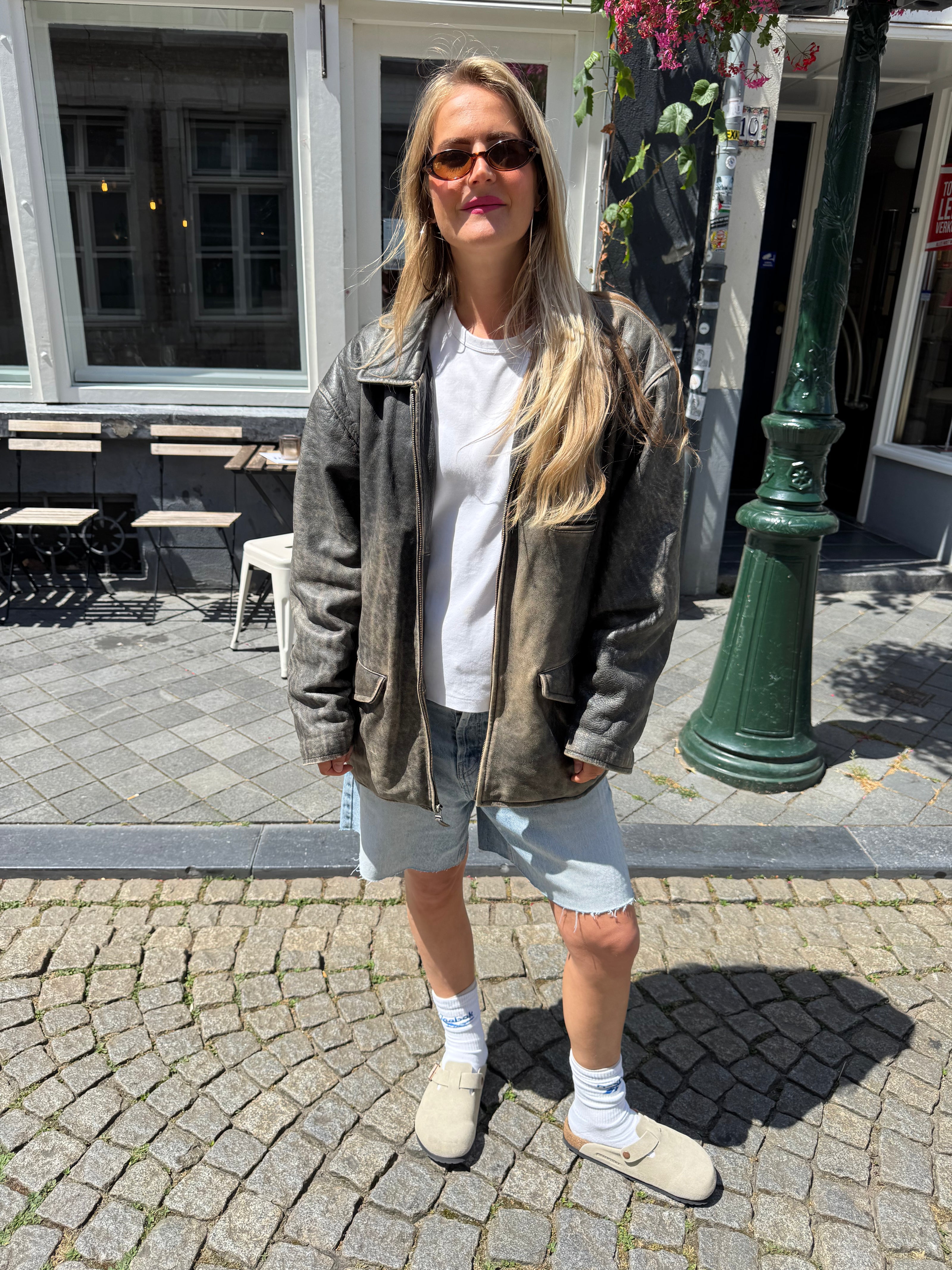 Grey Distressed Leather Jacket