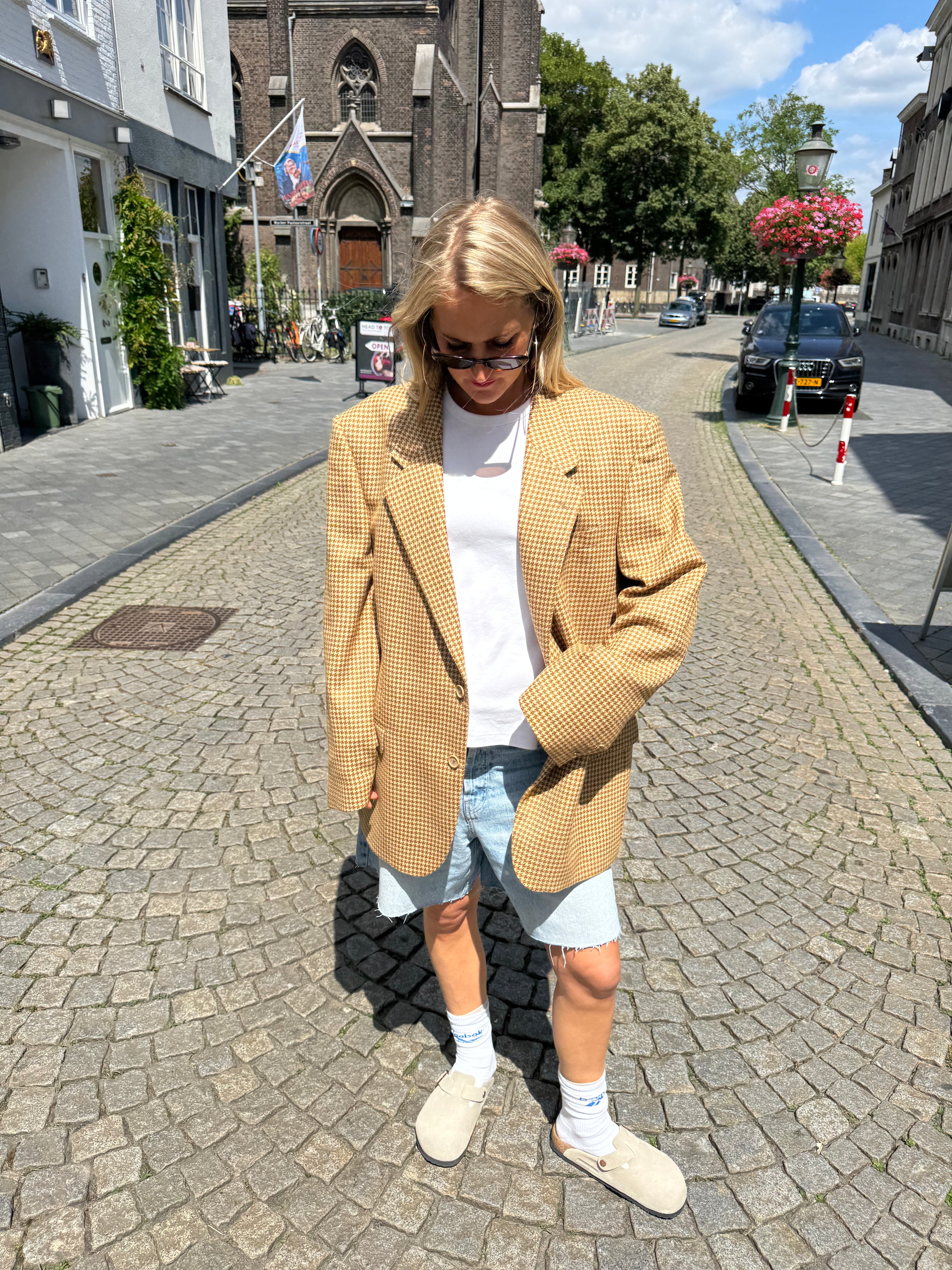 Creme / Camel Checked Oversized Blazer