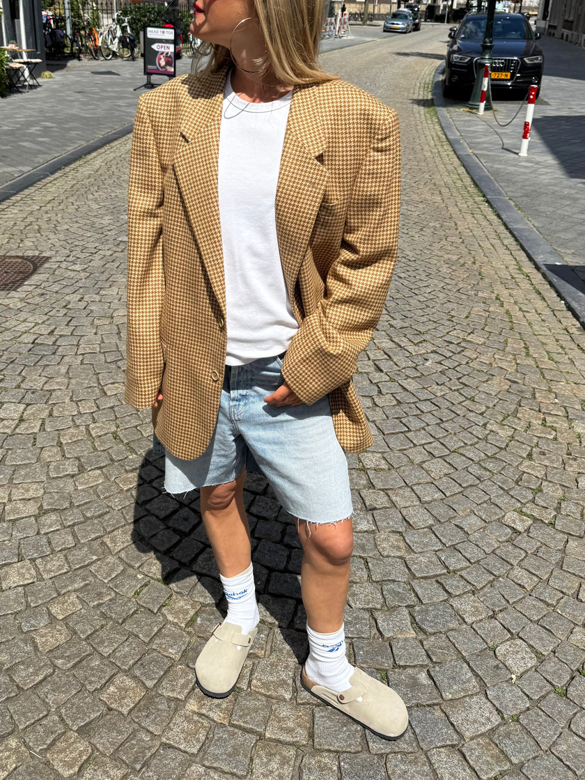 Creme / Camel Checked Oversized Blazer