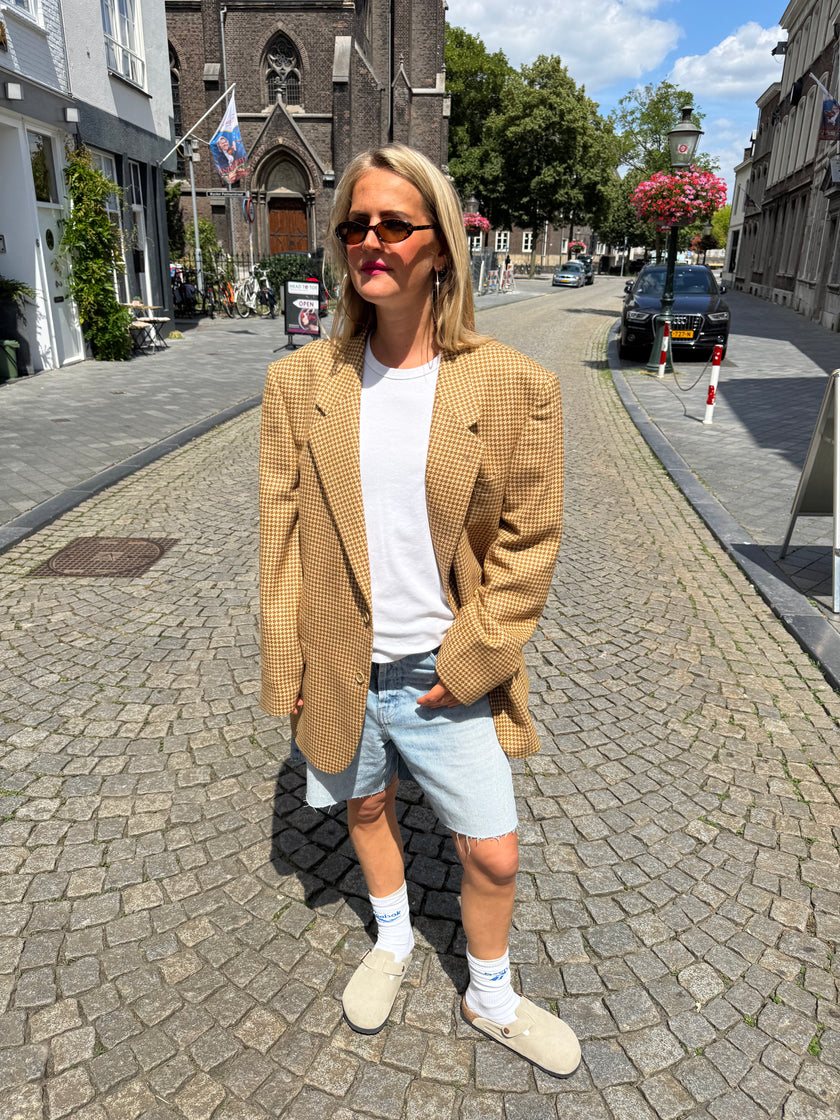 Creme / Camel Checked Oversized Blazer