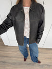 Rustic / Faded Grey Oversized Leather Vintage Jacket