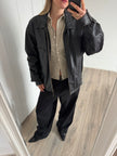 Oversized Black Leather Bomber Jacket