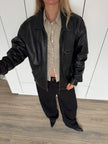 Oversized Black Leather Bomber Jacket