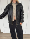 Oversized Black Leather Bomber Jacket