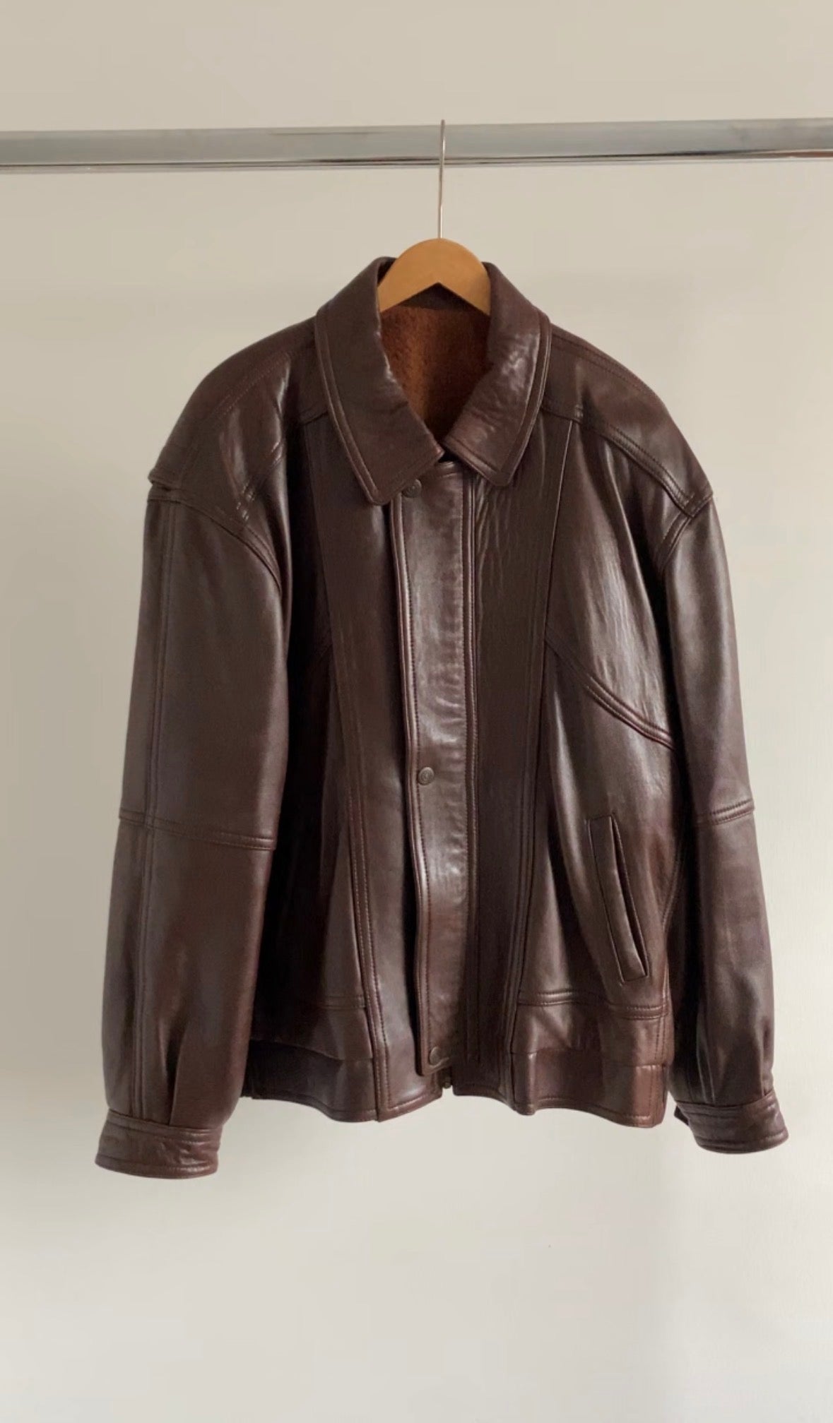 90s Vintage Oversized Brown Leather Bomber Jacket