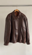 90s Vintage Oversized Brown Leather Bomber Jacket