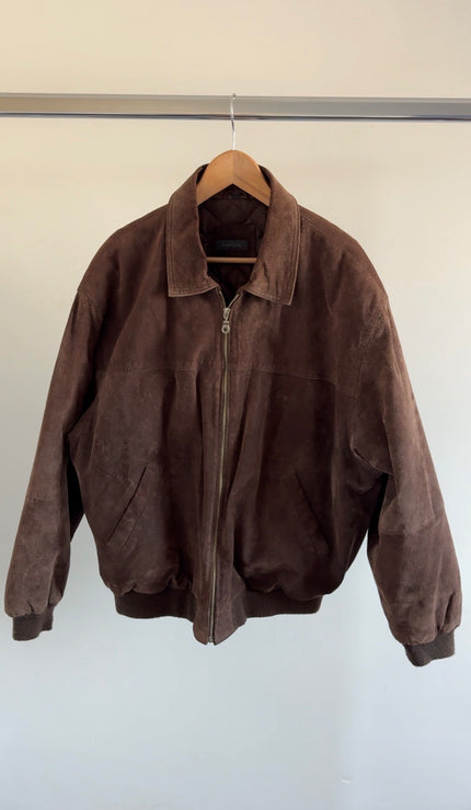 Oversized Suede Vintage Bomberjacket  Grey / Khaki Brown