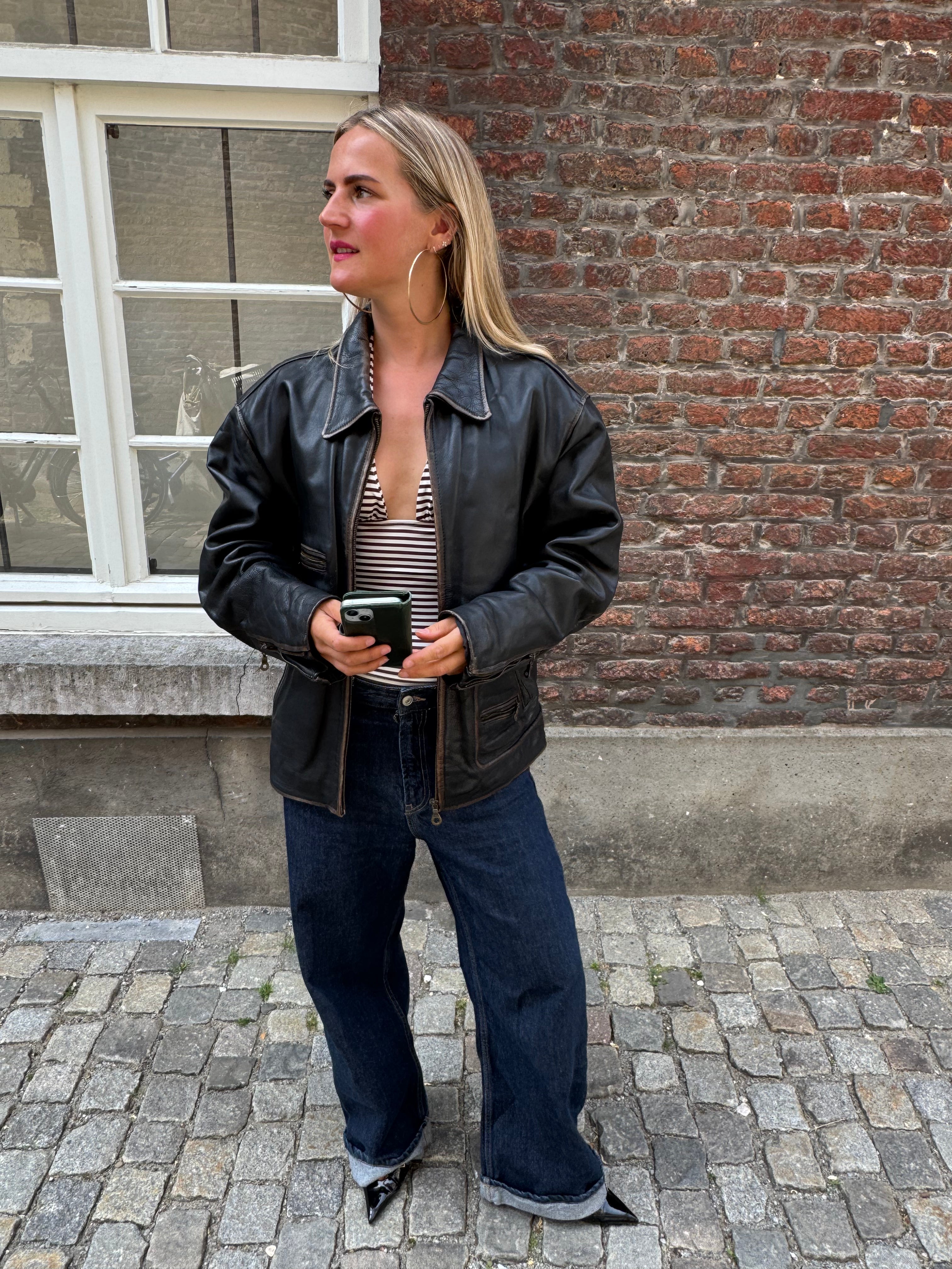 Oversized Black 'Worn' Leather Jacket