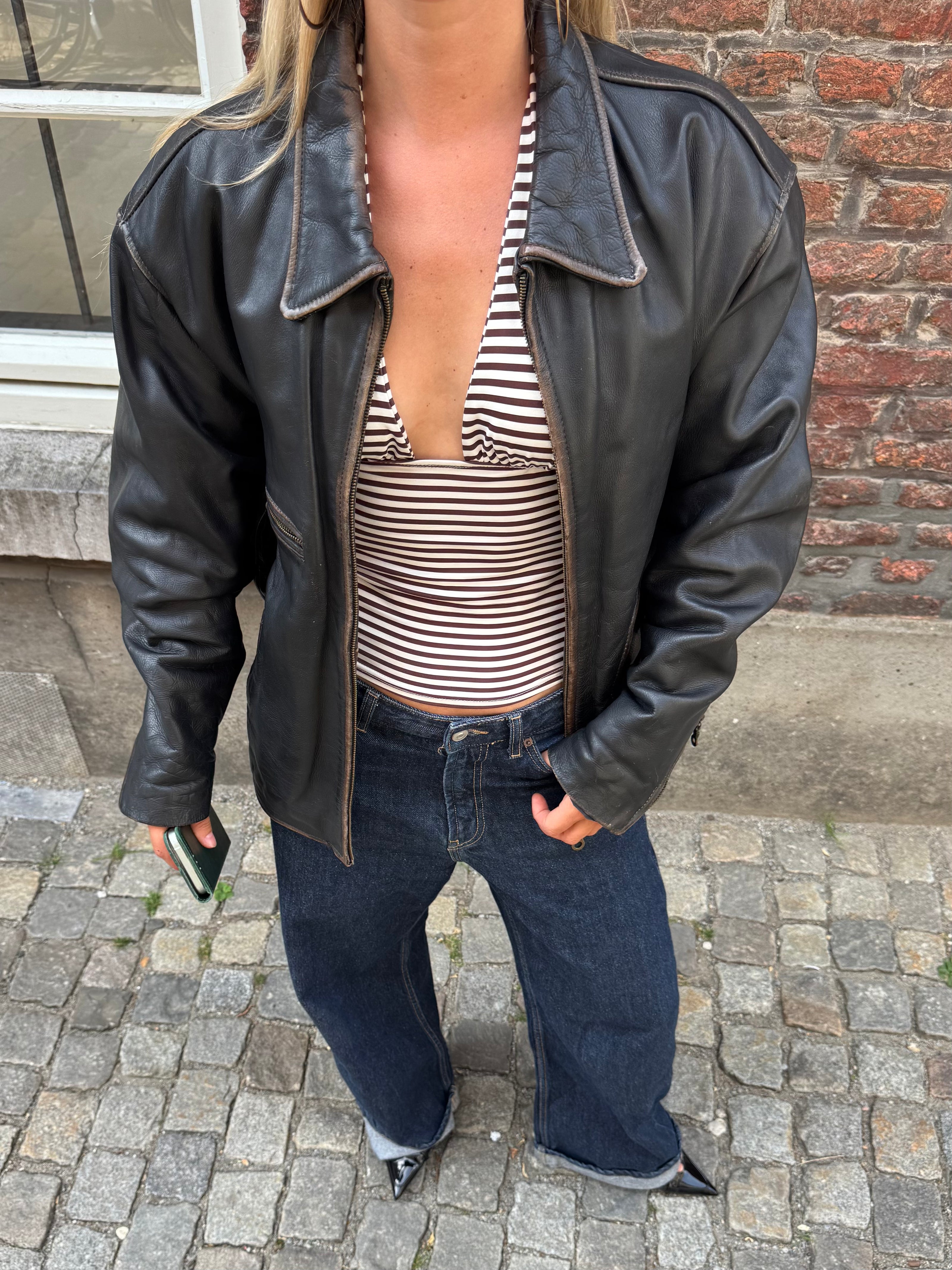 Oversized Black 'Worn' Leather Jacket