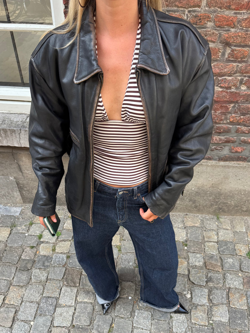 Oversized Black 'Worn' Leather Jacket
