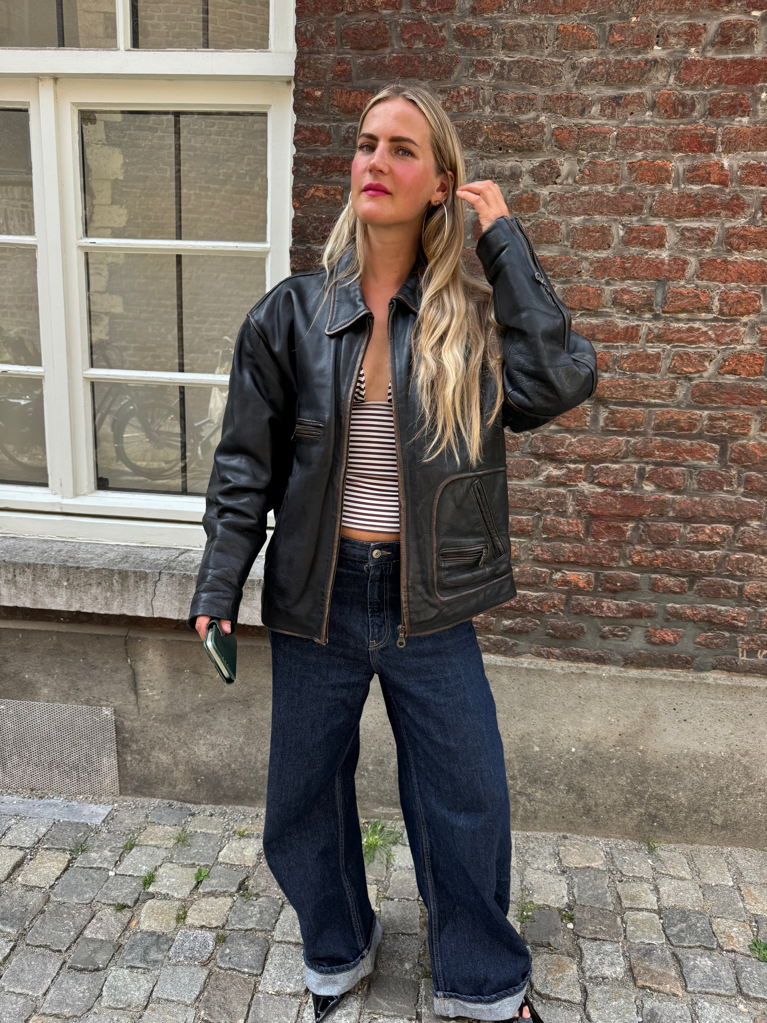 Oversized Black 'Worn' Leather Jacket