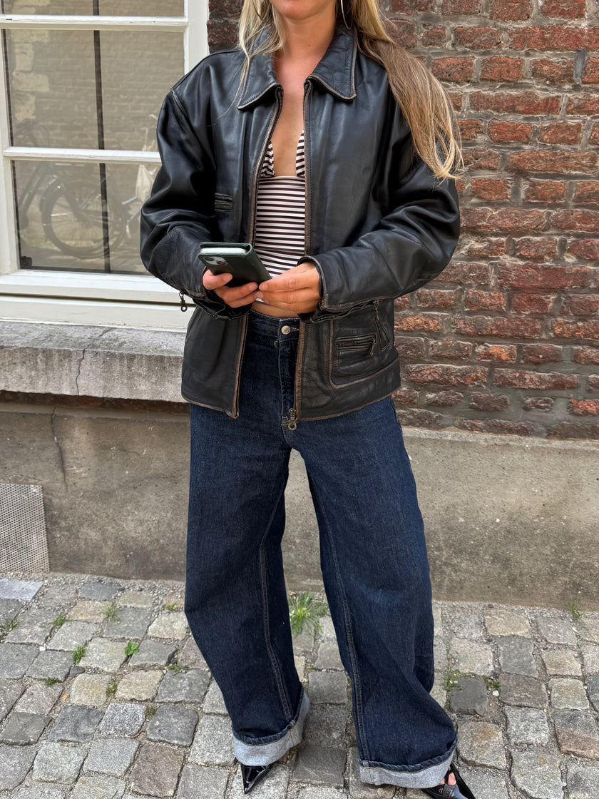 Oversized Black 'Worn' Leather Jacket