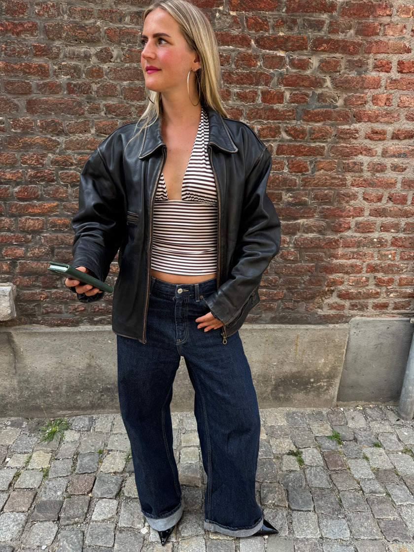Oversized Black 'Worn' Leather Jacket