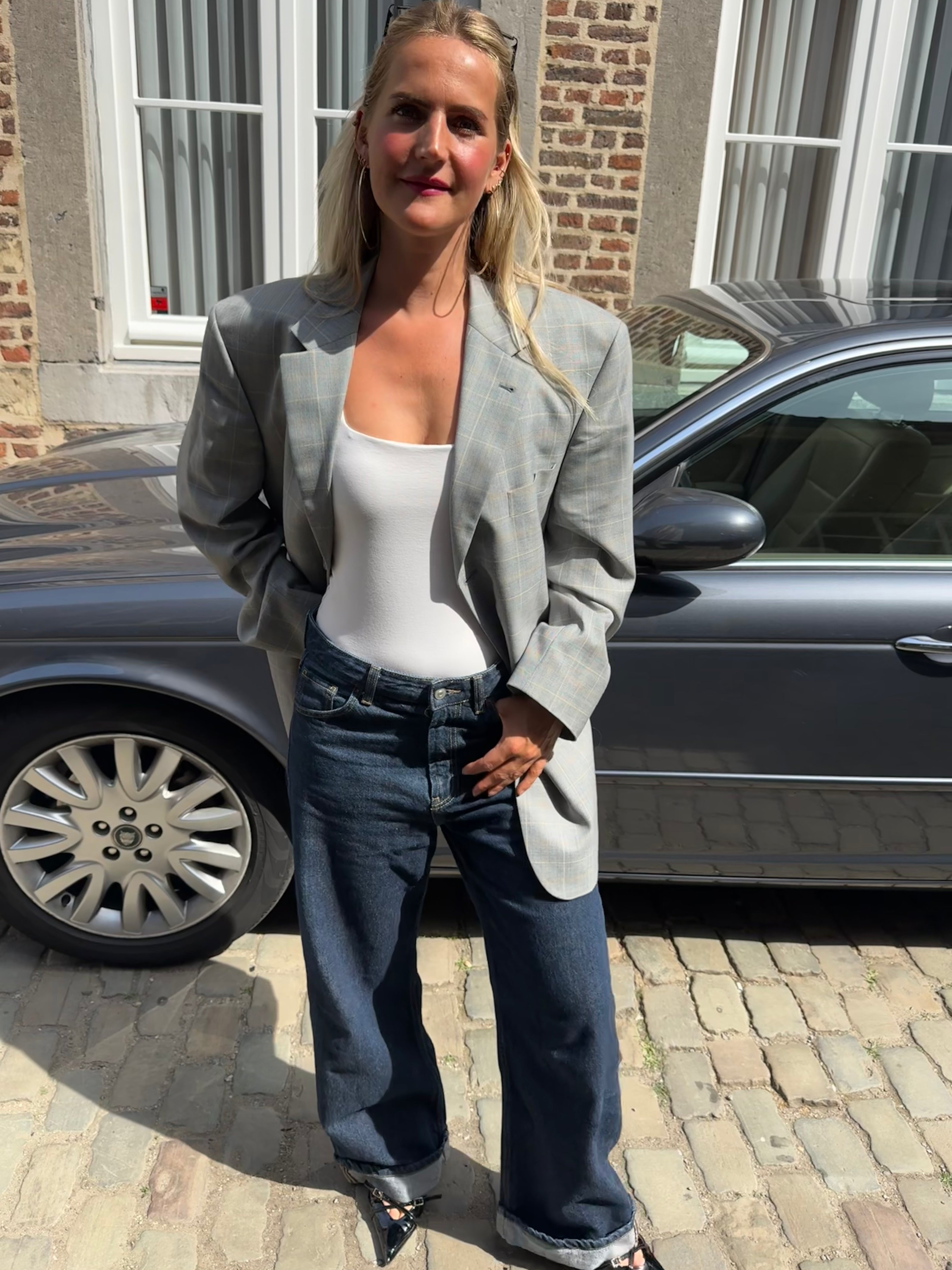 Grey Checked Oversized Blazer