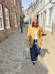 Golden Beige Checked Oversized Blazer